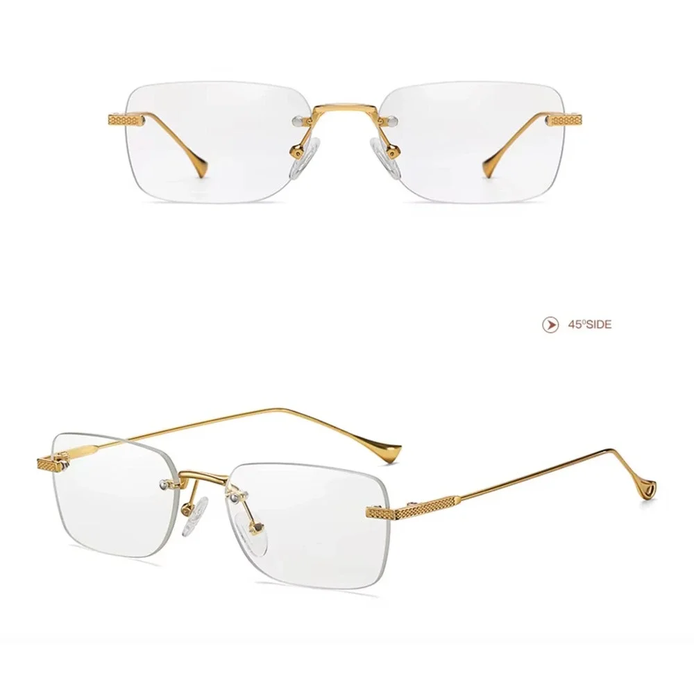 Gold Rimless Rectangle Clear Lens Glasses Women Retro Fashion Eyewear New Lentes